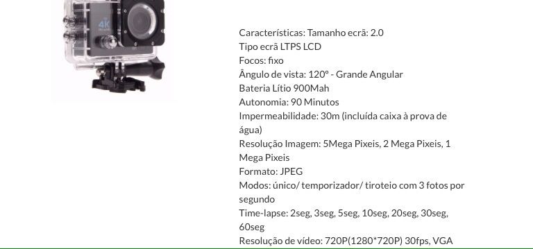 Câmara tipo(Go Pro) modelo 4K ultra HD Wi-Fi || Nova