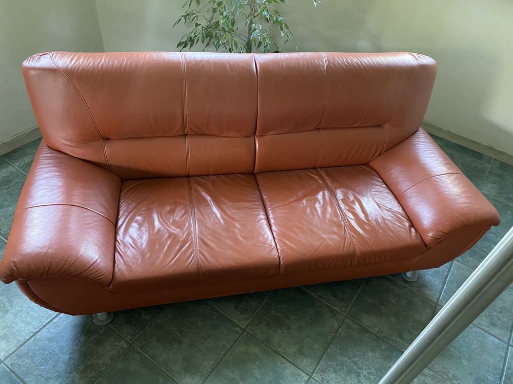 Skórzany wypoczynek komplet kanapa i dwa fotele