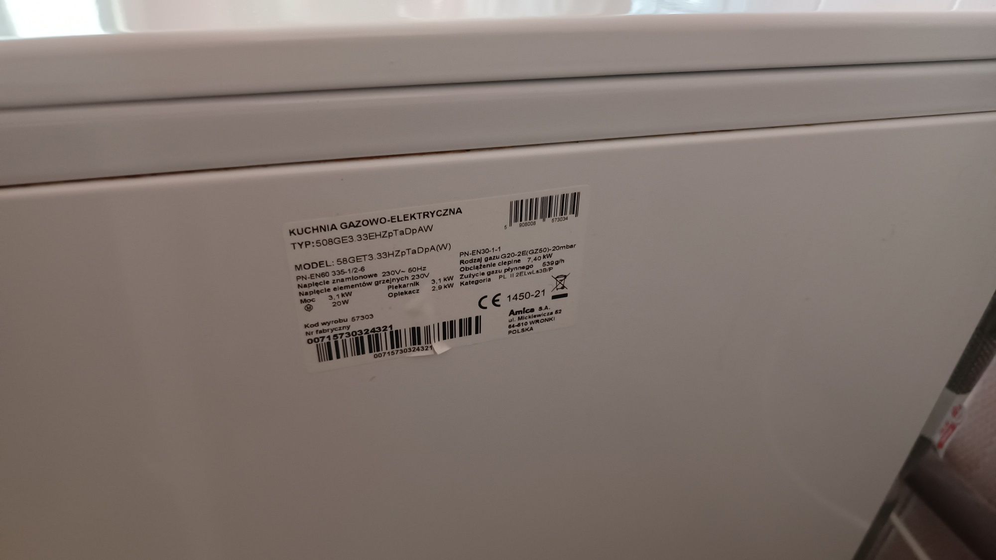 Używana kuchenka gazowo-elektryczna AMICA do sprzedania