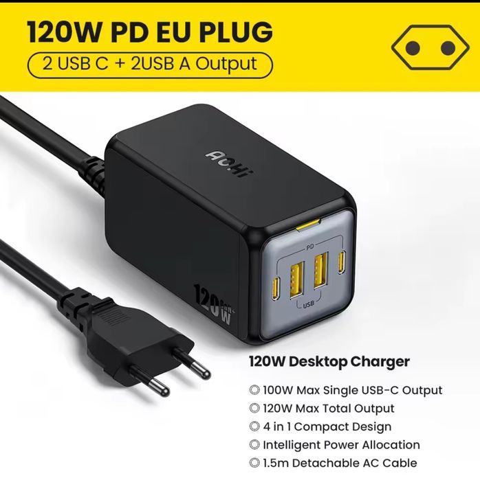 Зарядное AOHI Gan 120 W для Apple Xiaomi Samsung