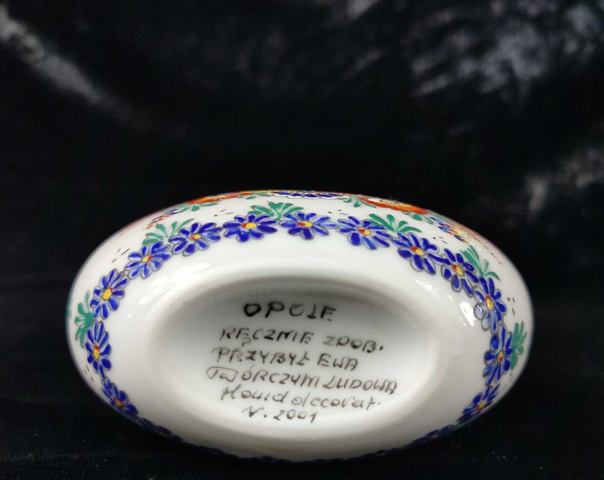 Cepelia Opole ręcznie malowany wazonik porcelana wzory ludowe kwoaty