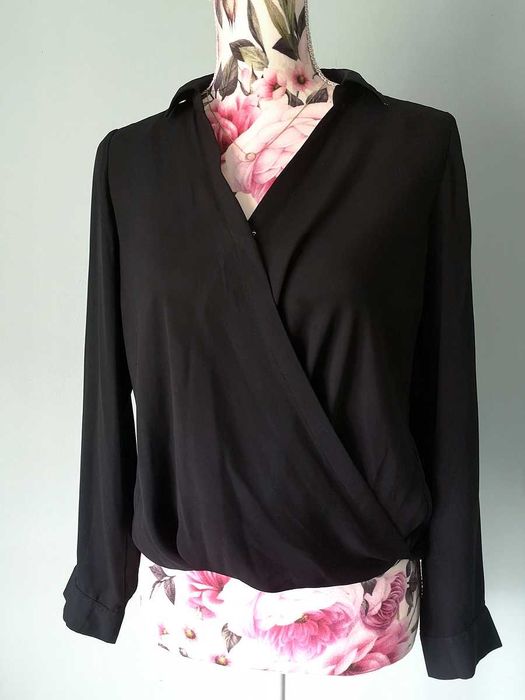 Czarna kopertowa koszula H&M 32 XXS 34 XS bluzka mgiełka