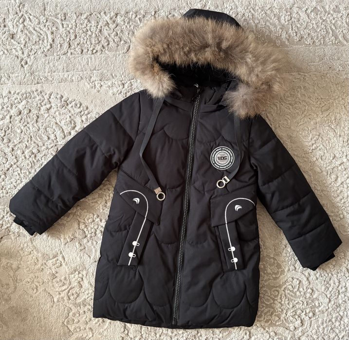 Дитяча зимова чорна куртка пальто на/для дівчинки підлітка 122-146