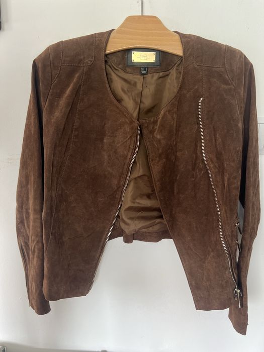 Mango MNG kurtka skórzana M 38 brązowa zamszowa zgrabna damska