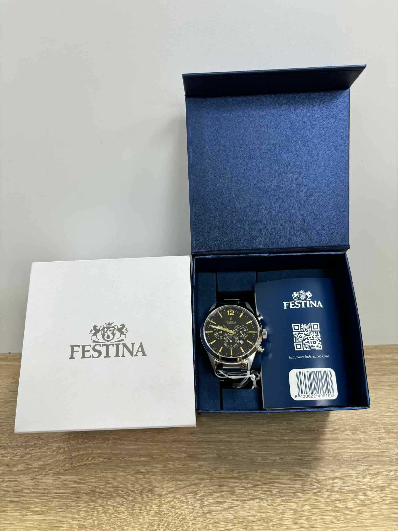 Festina F20343/4 – Czarna tarcza z detalami w złocie. okazja!!