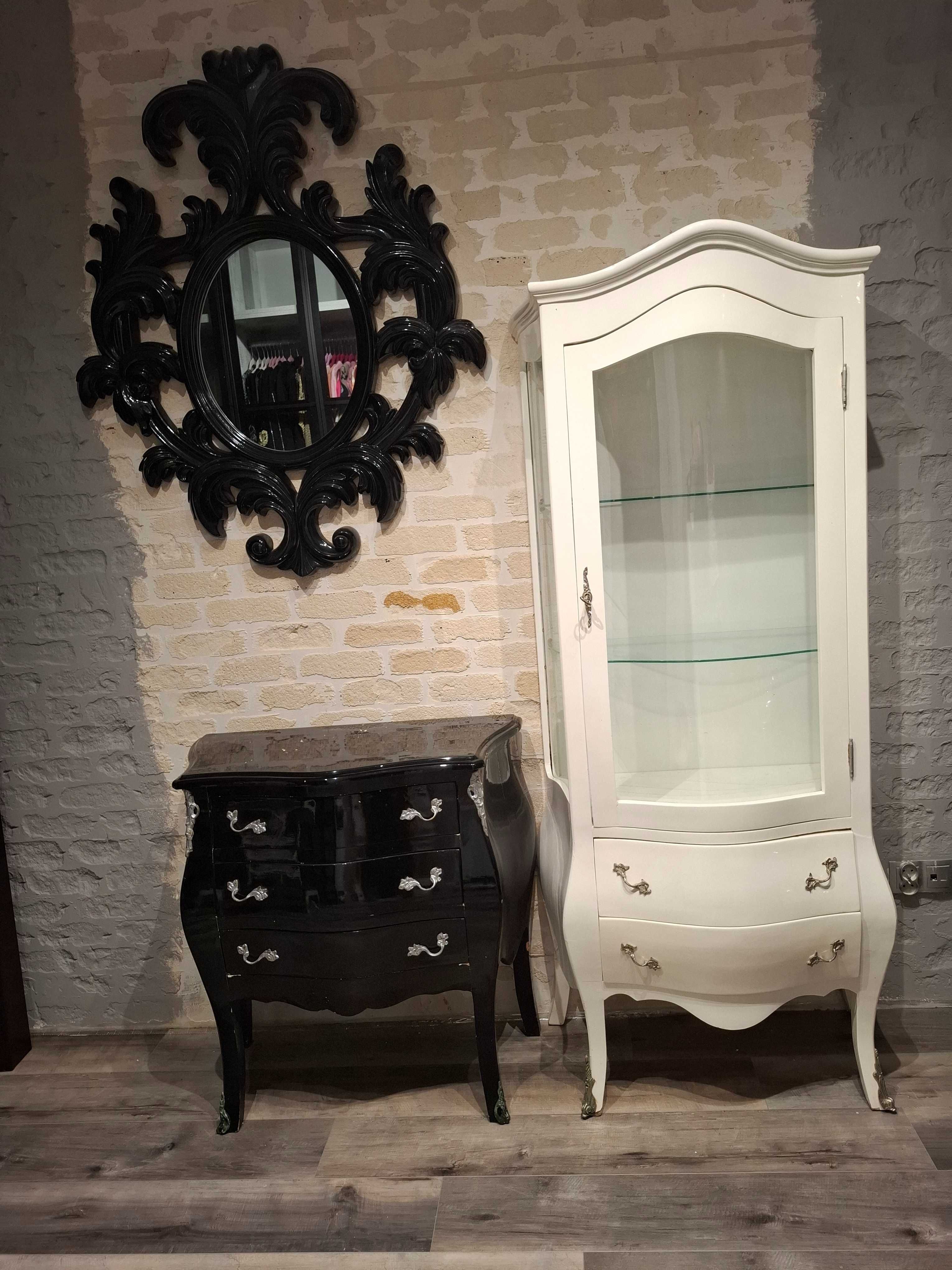 Stylowa biała witryna glamour do salonu + komoda