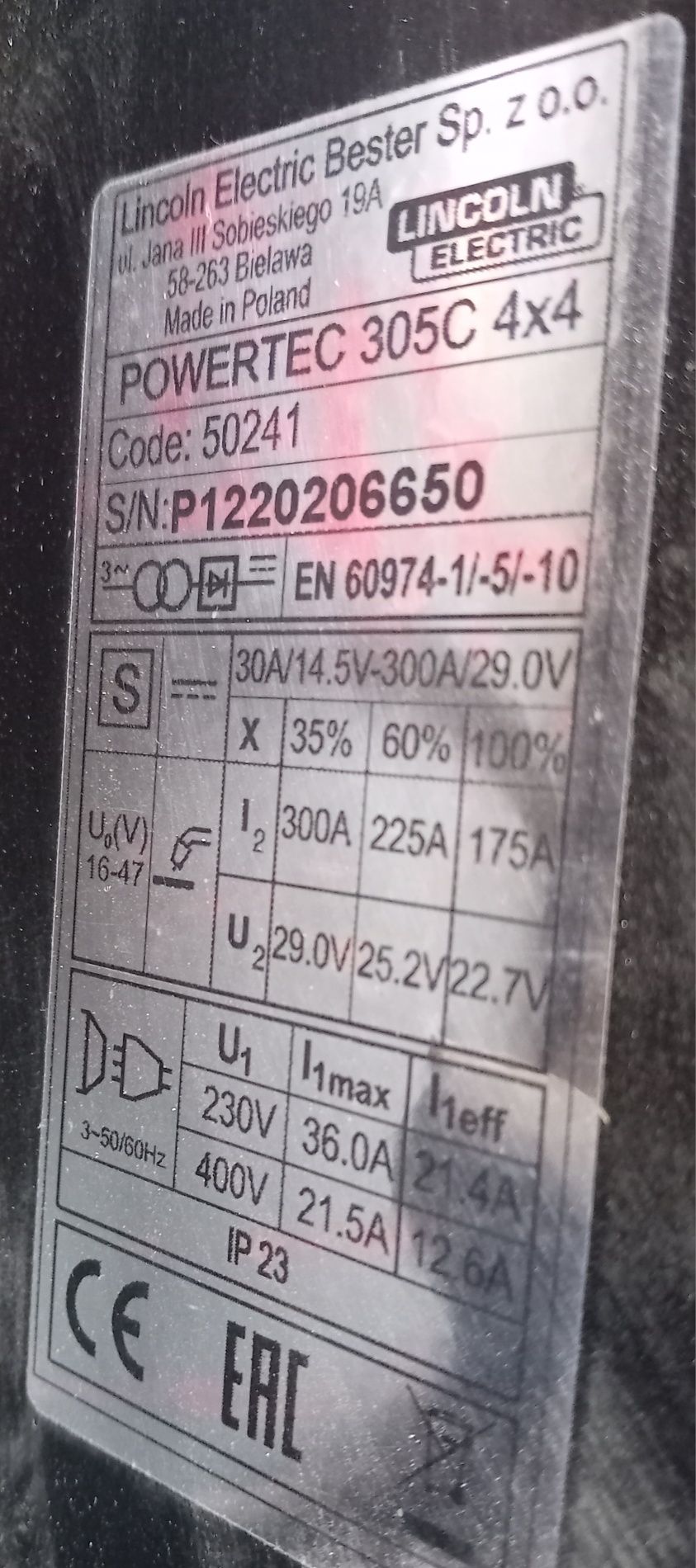 Lincoln powertec 305C spawarka jak nowa, pełen osprzęt
