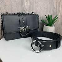 Женский подарочный набор сумочка Пинко + кожаный ремень Pinko черная