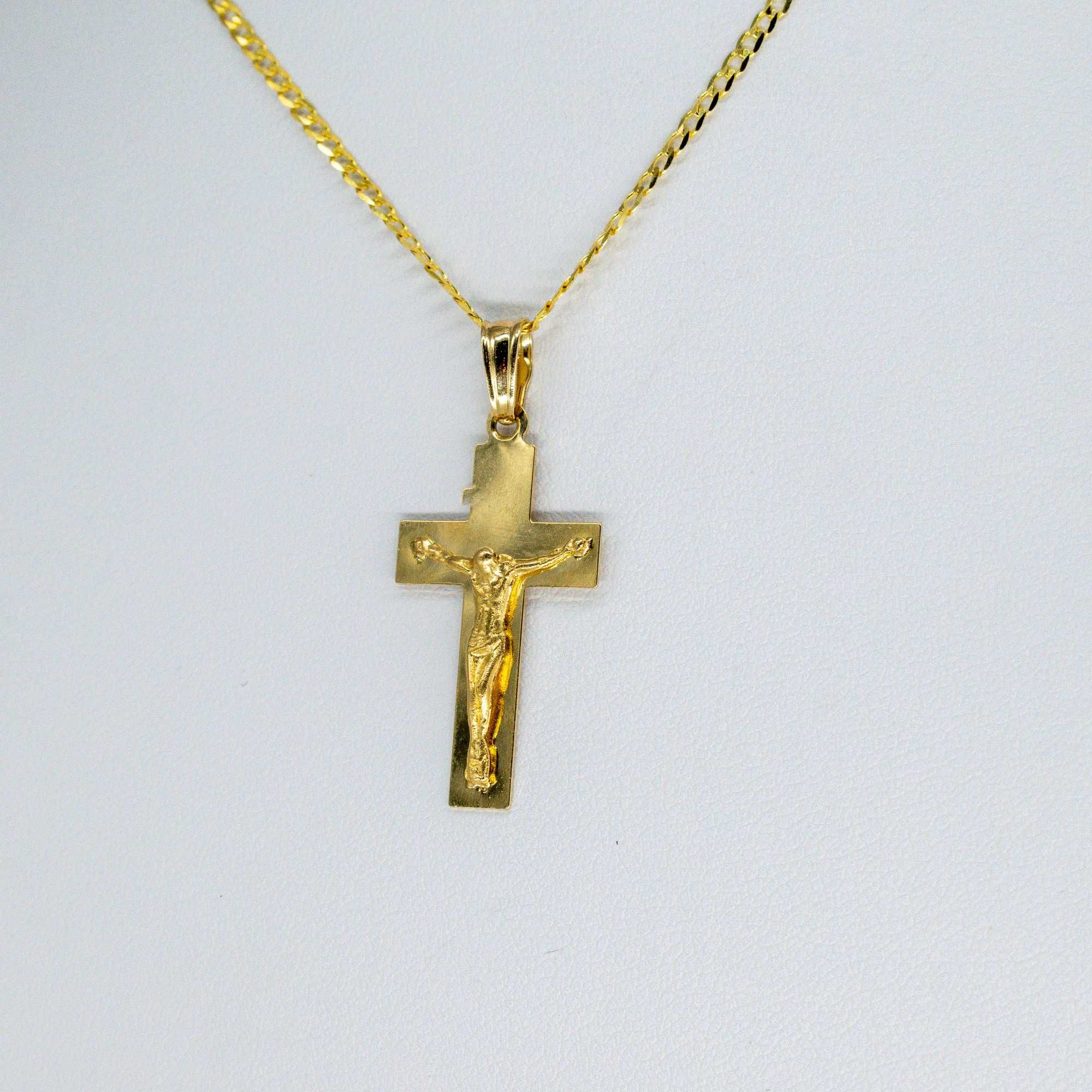 zestaw złota 585 łańcuszek + krzyż 2,97g 45cm NOWY CHRZEST KOMUNIA