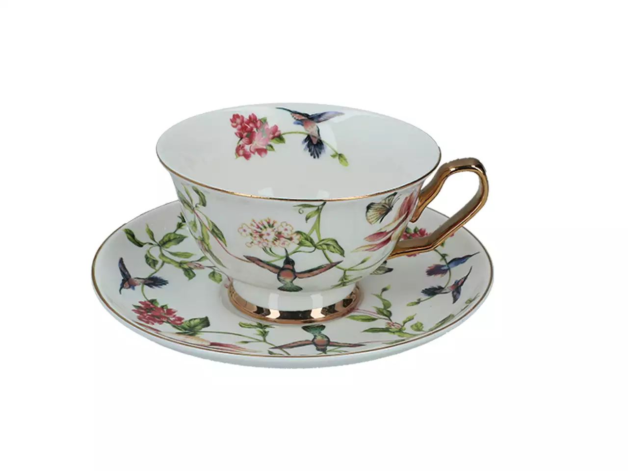 Porcelanowa filiżanka ze spodkiem Ptaki i Kwiaty 200 ml