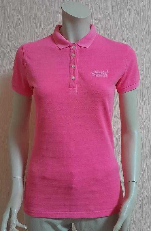 Ярчайшая хлопковая футболка поло розового цвета superdry made in india