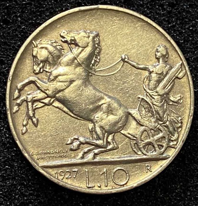 10 лір 1927 рік.Еммануїл 3.Італія.Серебро.