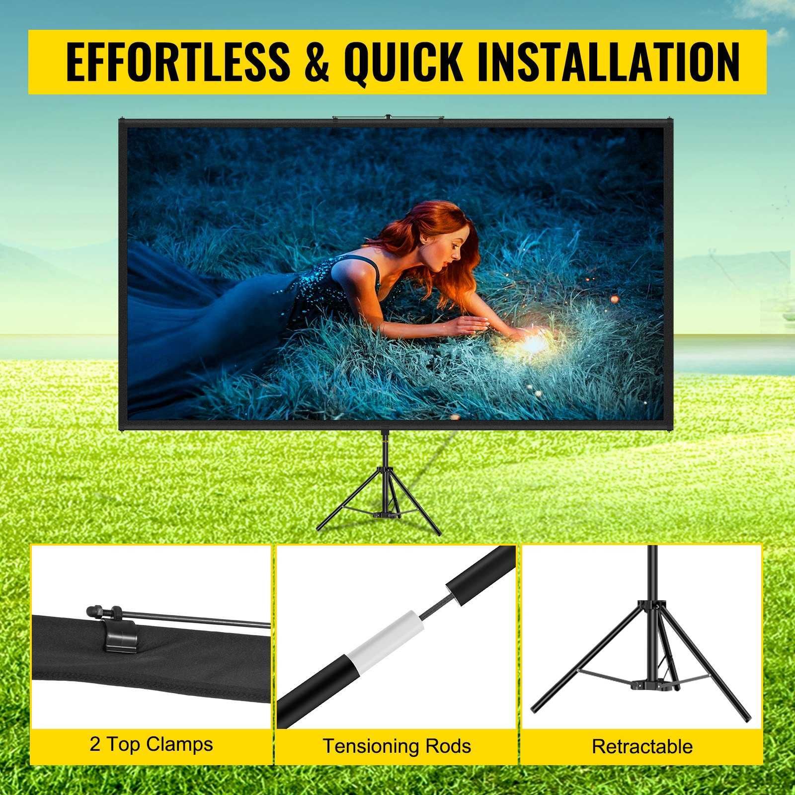 EKRAN z Rolki Projekcyjny 100” DO PROJEKTORA + STATYW HD 4K 200-250cm