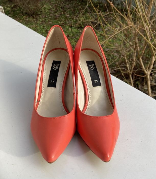 Szpilki skórzane pomarańczowe