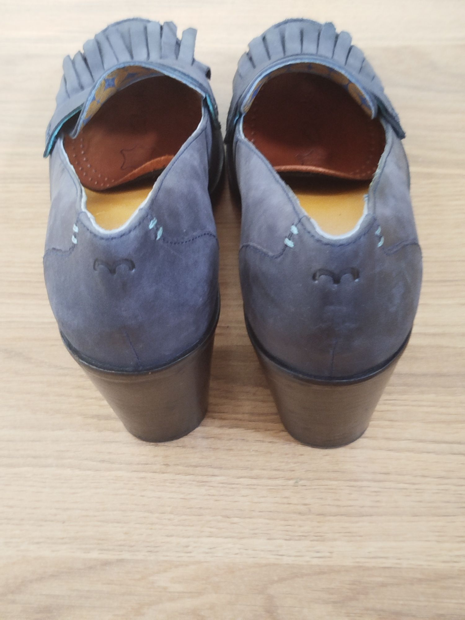 Moshulu granatowe grafitowe buty na obcasie typu klocek 39/40 skóra na