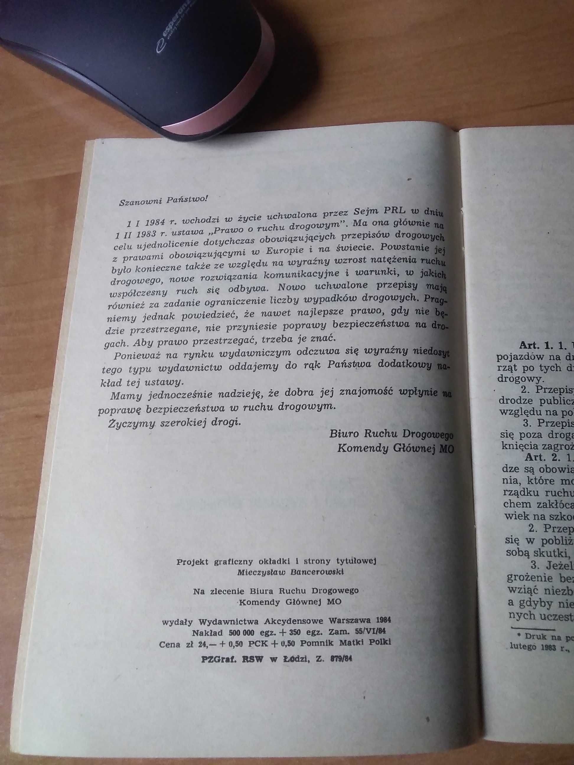 Książka pt Prawo o ruchu drogowym "1984 rok.