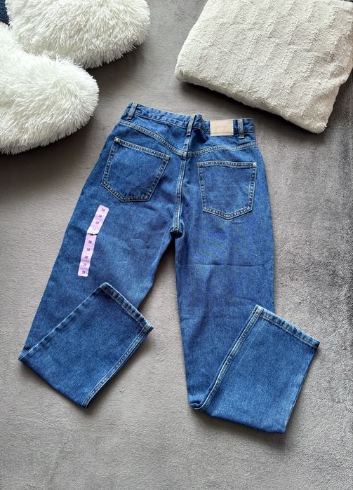 Granatowe ciemne niebieskie jeansy mom jeans 100% bawełna