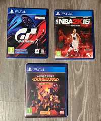 Gry na ps4 (Gran Turismo 7, Minecraft Dungeons hero edition, NBA 2k16)