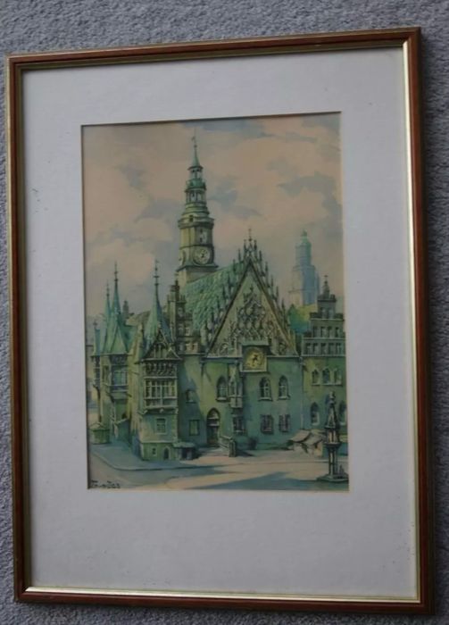 III Rzesza Wrocław Breslau Akwarela 1942 r