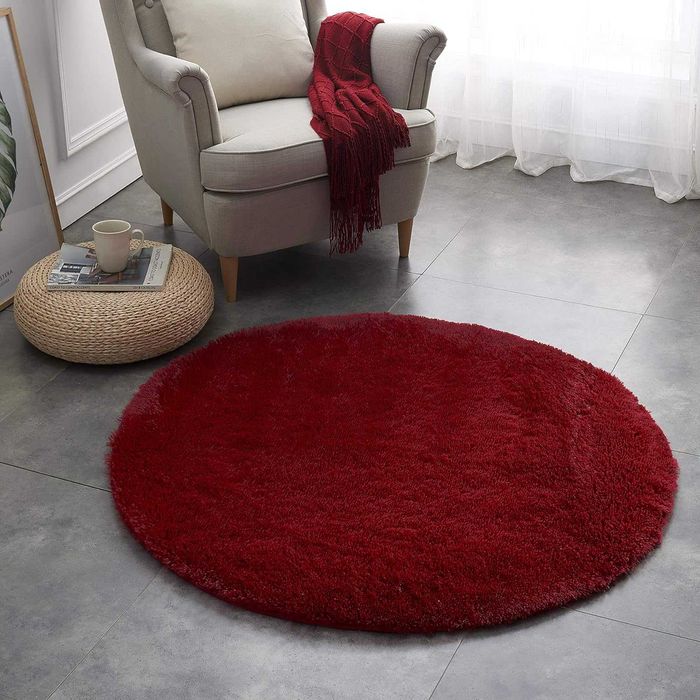 Okrągły dywan z długim włosiem 200 cm, czerwony, miękki i puszysty