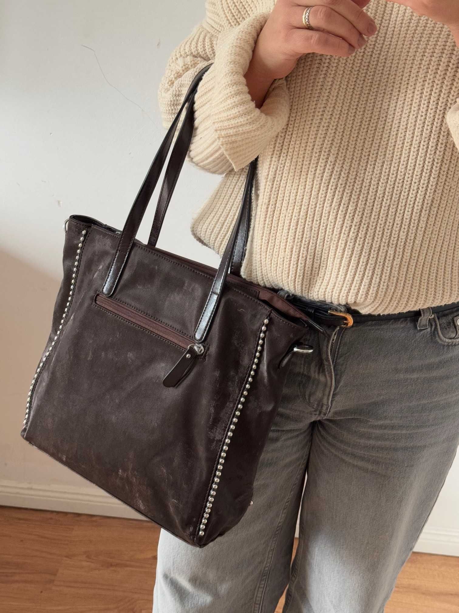 Torebka Ines Delaure torebka shopper brązowa duża miękki materiał