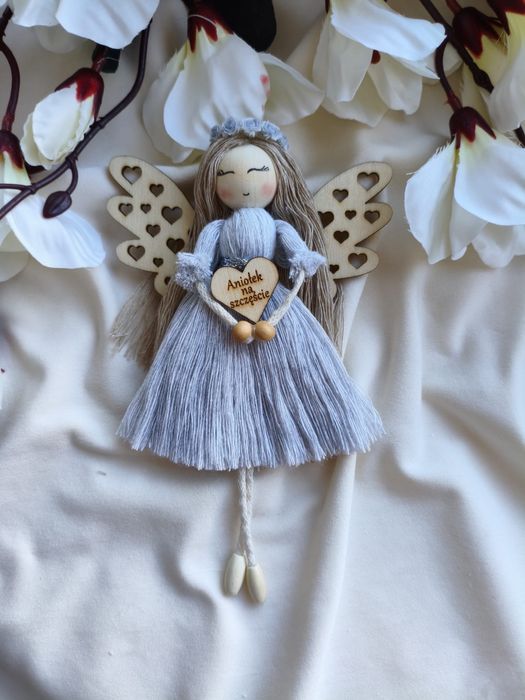 Anioł Stróż makrama Aniołek szary prezent