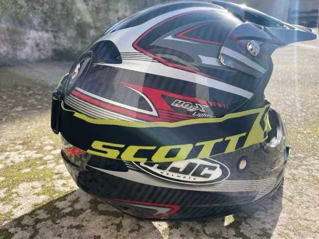 Capacete HJC + oculos Scott Primal Clear