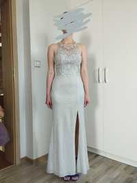 Długa brokatowa sukienka na wesele