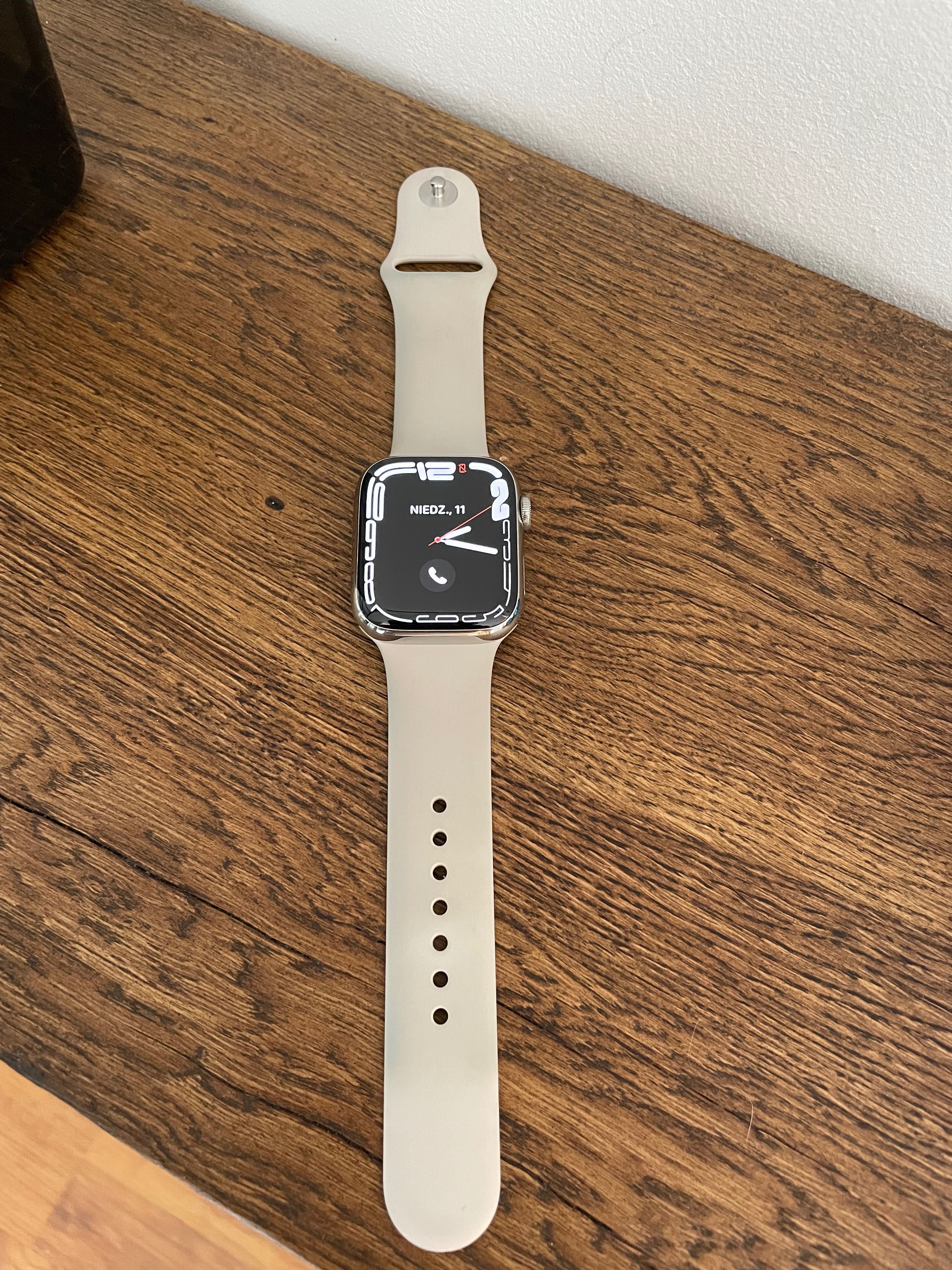 Apple Watch 7 45mm Cellular SREBRNY STAL + ORYGINALNY pasek