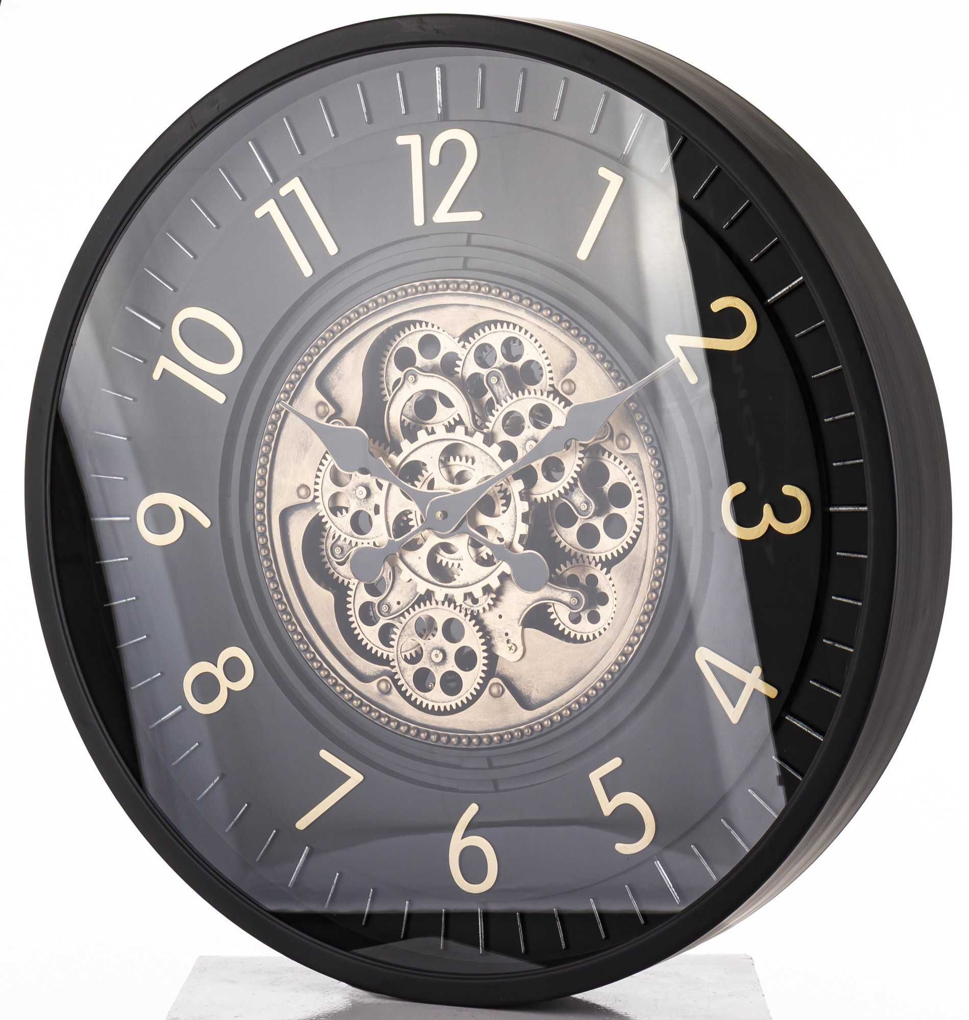 Złoty Okrągły Zegar Ścienny 66 cm ruchome zębatki glamour czarny180457