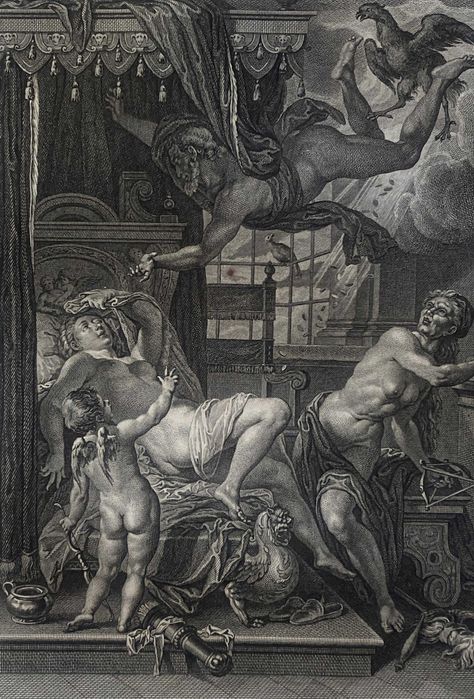 Jowisz i Danae, oryginalny miedzioryt 1786, rycina