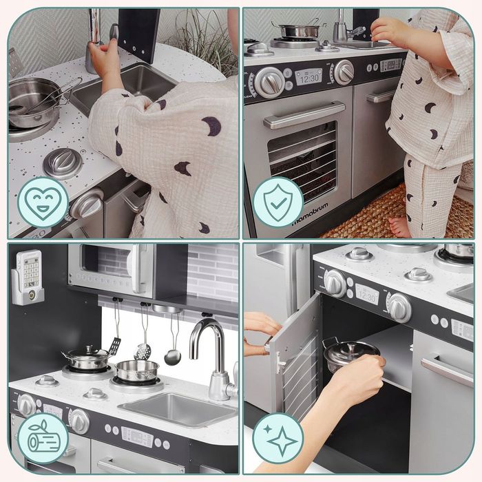 Duża Kuchnia Drewniana Dla Dzieci XXL Światło Płyta Grzewcza Pokrętła