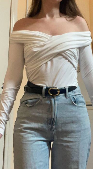 Боді біле лонгслів драпировка з відкритими плечами кофта