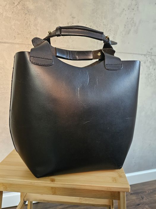 Zara torebka shopper mały skora naturalna
