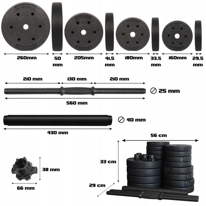 Nowe Hantle Treningowe Regulowane 40kg Sztanga, Zestaw Hantli 2x20kg