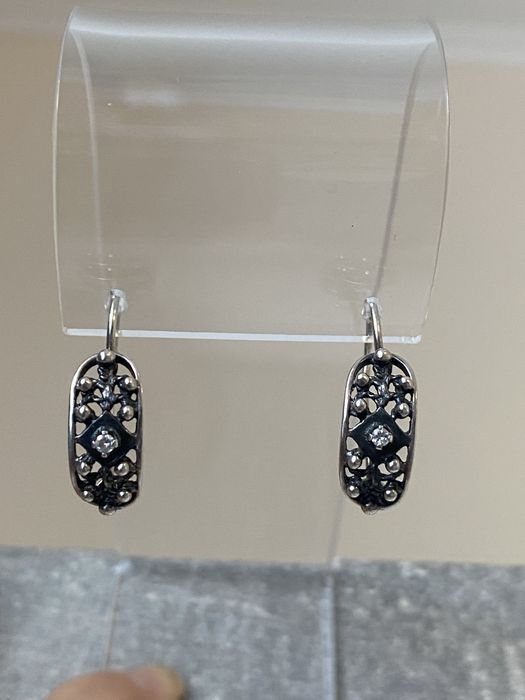 Серебряные серьги, 925 проба, СССР, с чёрнением 	.