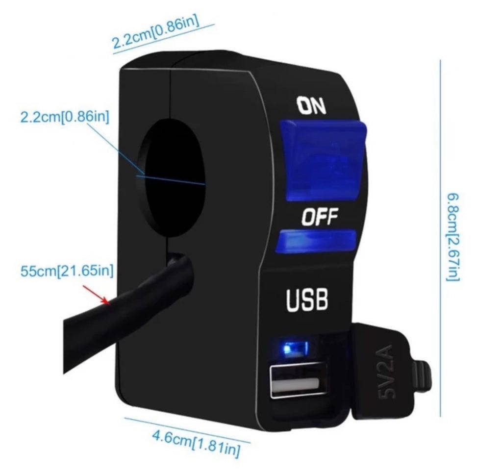 Carregador USB e Interruptor Moto Mota Scooter Universal