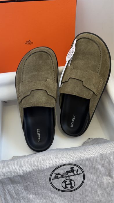 Шльопанці клоги мюлі ермес шкіряні herme**