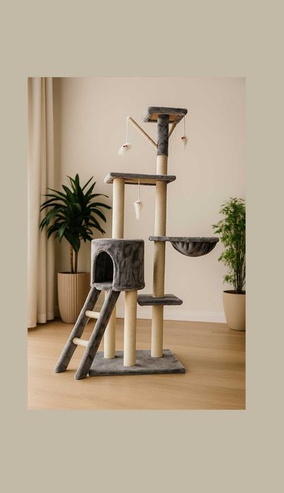 Drapak dla kota elegancki 138cm wiele poziomów z zabawkami