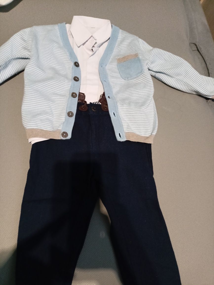 Elegancki komplet dla chłopca 86 koszula sweter spodnie