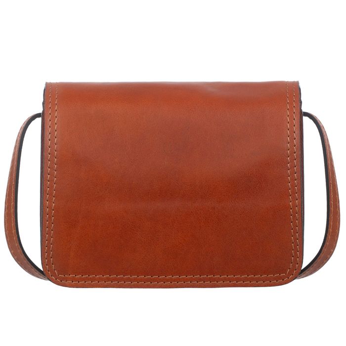 VERA PELLE torebka skórzana listonoszka z klapą i paskiem V562 camel