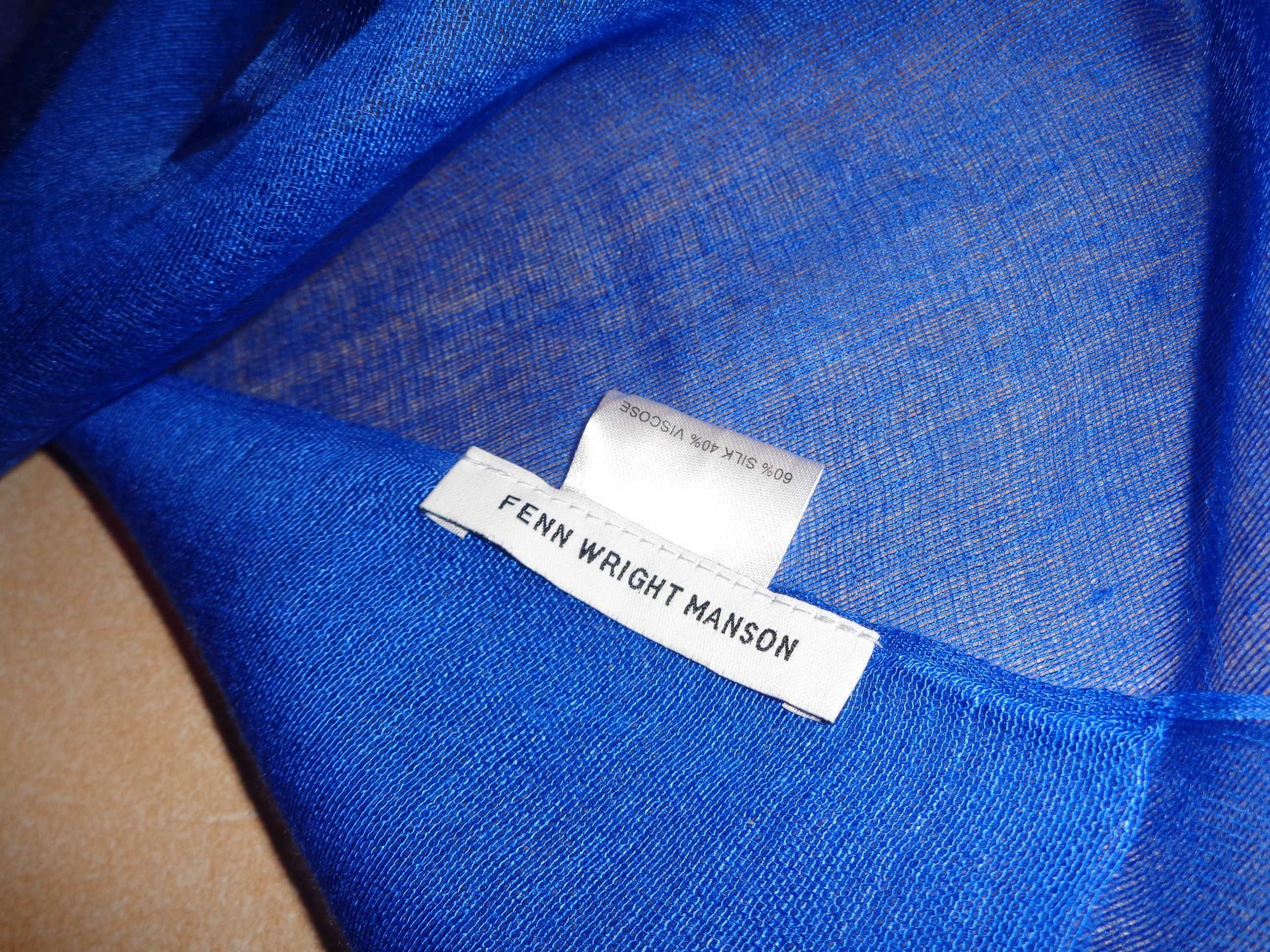 FENN WRIGHT MANSON cieńki duży szal szalik chabrowy cobalt 60% SILK