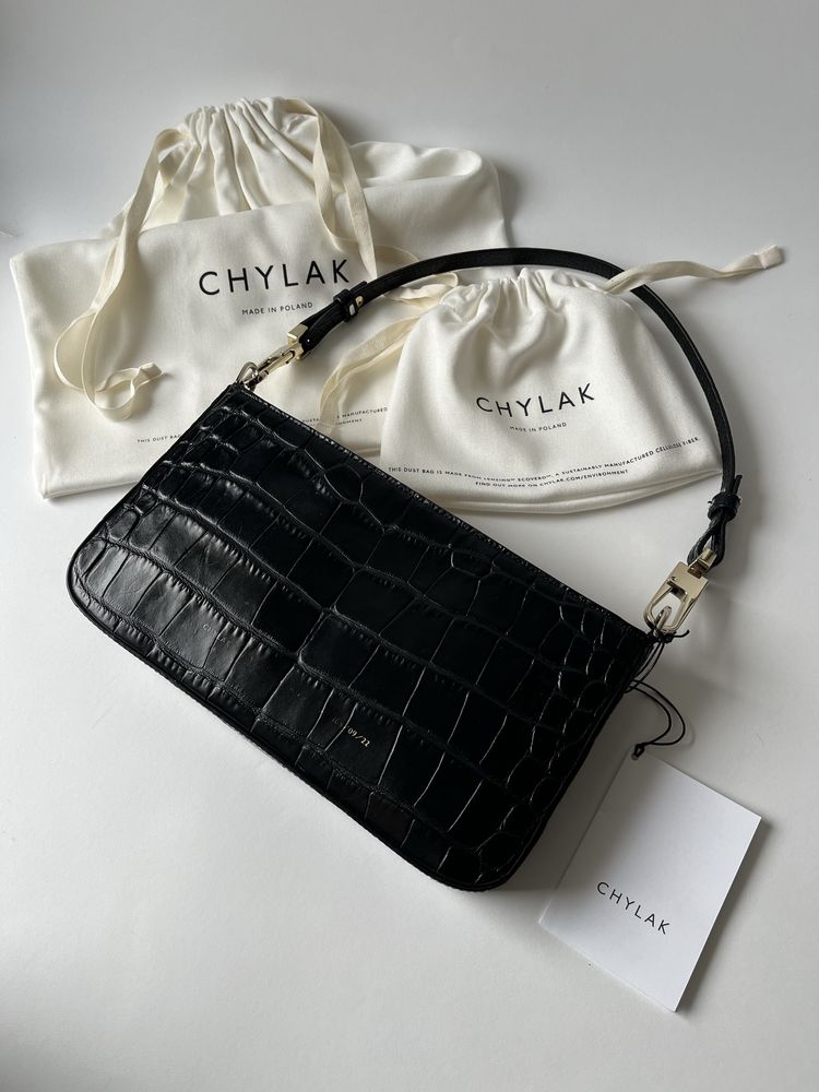 Chylak Klasyczna torebka na ramię, czarna, skóra naturalna, crossbody