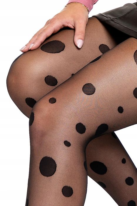 Rajstopy Czarne Matowe Cleo Bezpalcowe Damskie  Grochy 20 Den Moraj R4