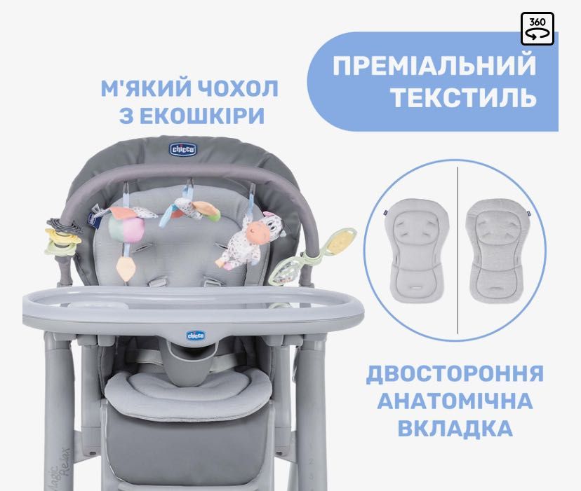 Стільчик для годування Chicco Polly Magic Relax New сірий