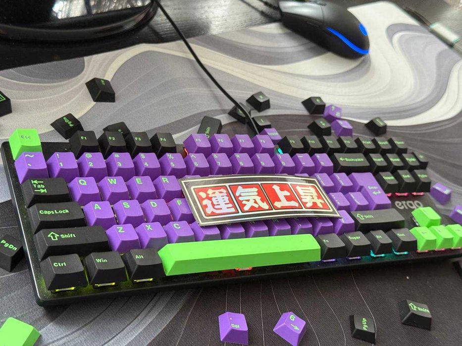 Keycapy CYBERPUNK / ANIME PBT – Fioletowo-Zielony Kultowy Styl