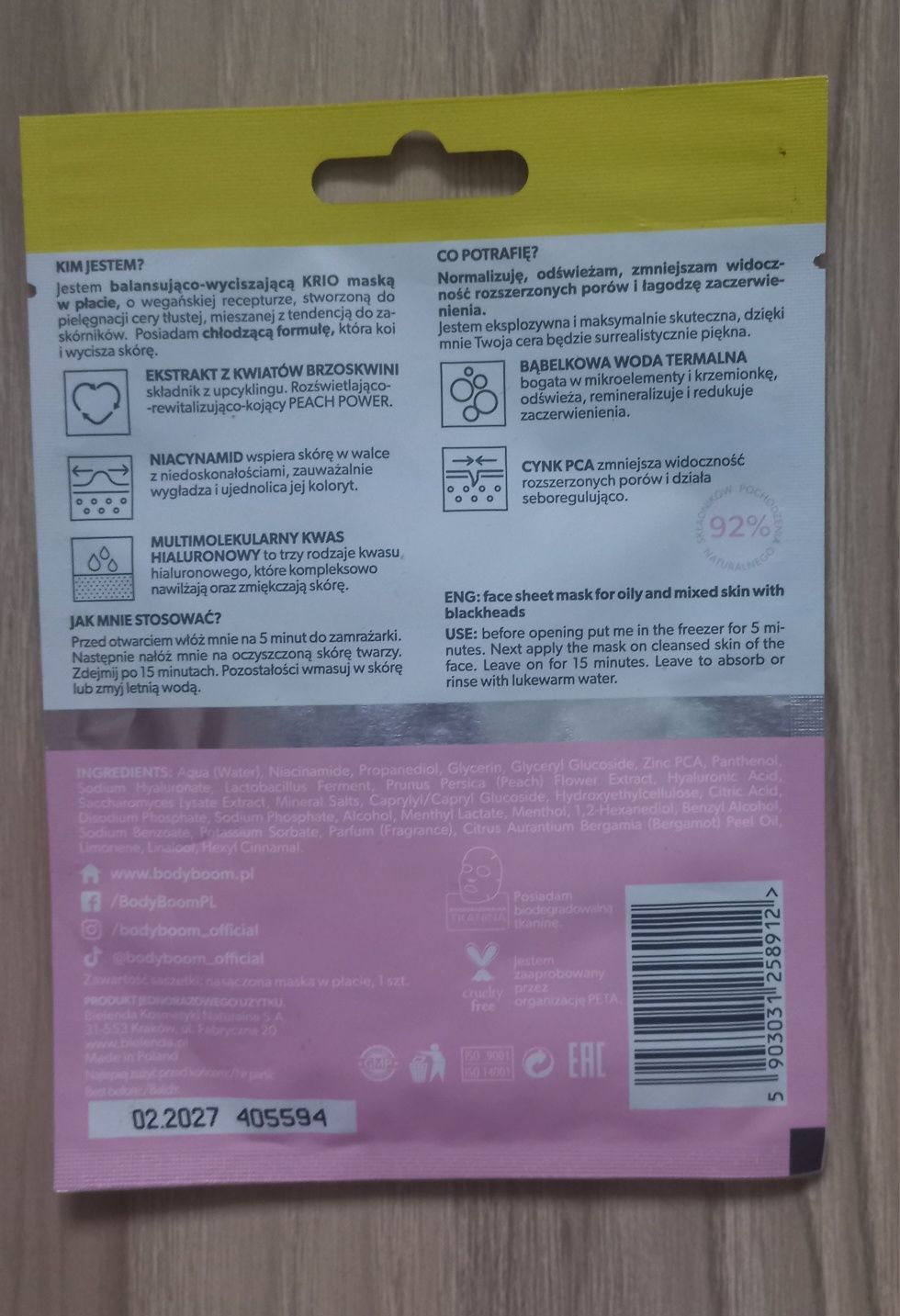 Face boom Boombastic krio maska w płachcie balansująco wyciszająca