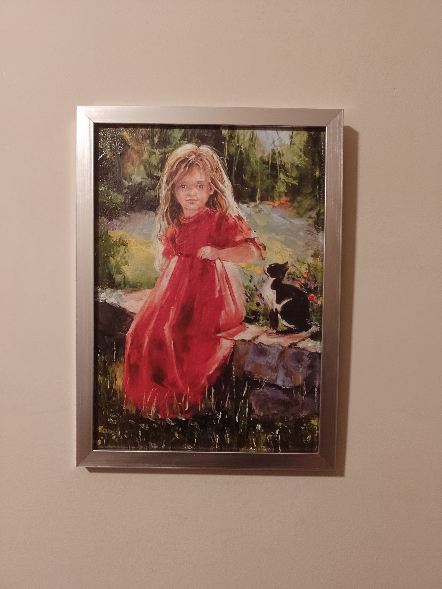 Obraz dekoracja do pokoju dla dziewczynki  Dziewczynka z kotkiem 32x23