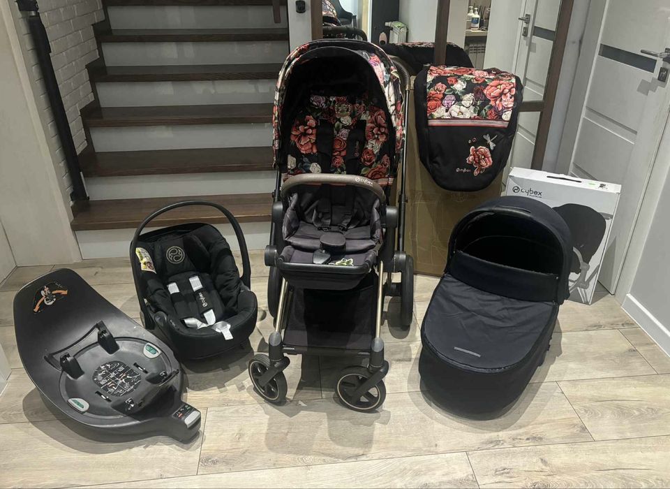 Zestaw Wózek Cybex Priam Bloosom Dark Fotelik Baza Gondola Spacerówka