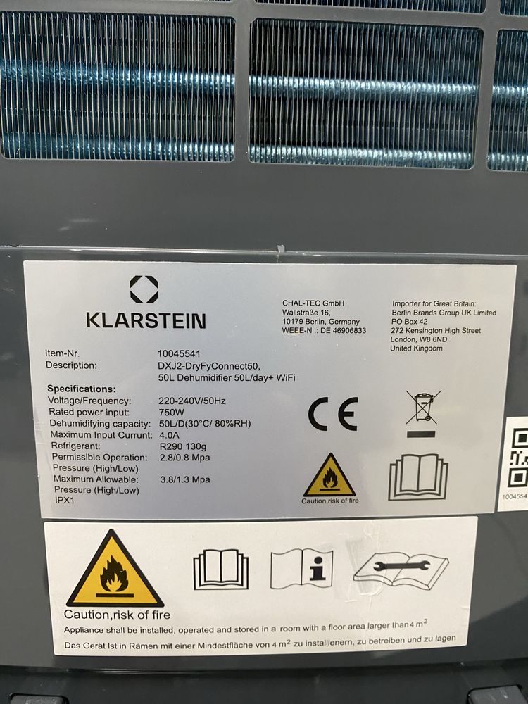 Осушувач повітря з Німеччини Klarstein DryFy Connect 50 10045541